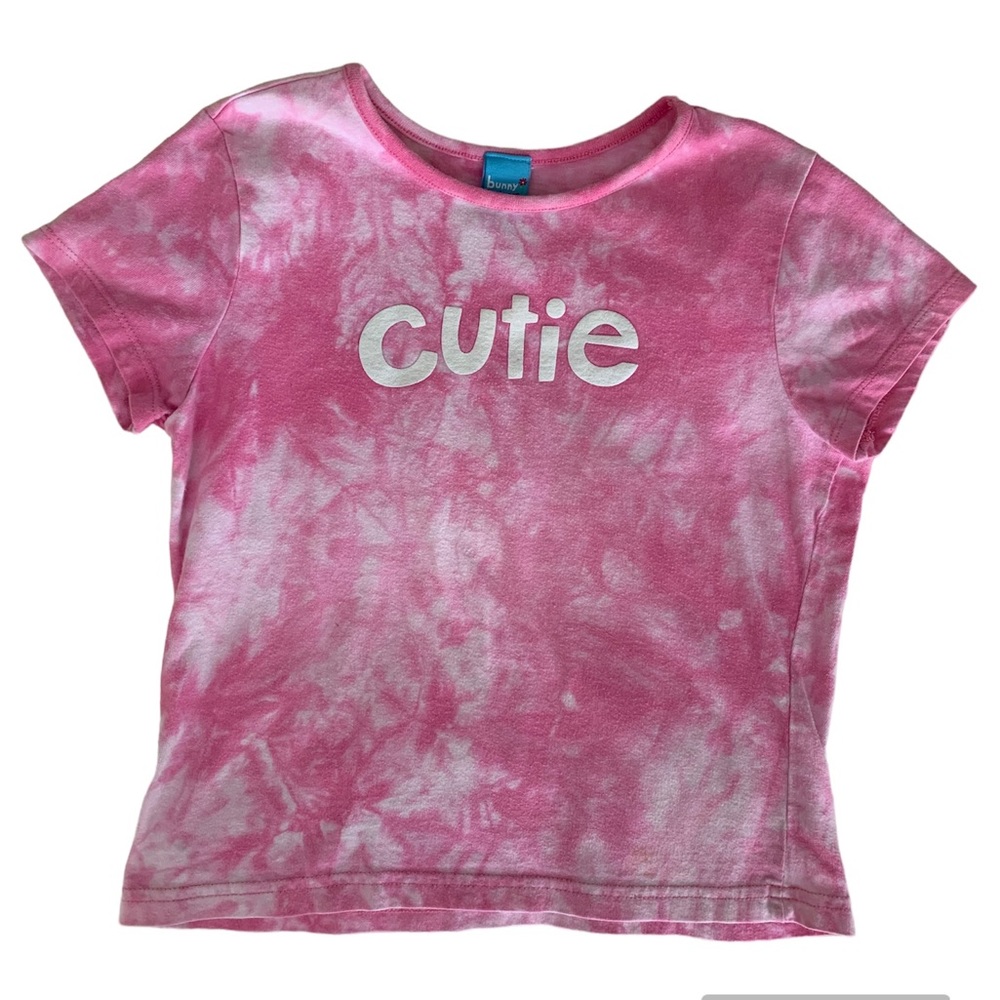 Tie Dye Pink “Cutie” T Shirt Short Sleeve Sparkly Girls Size Medium 7/8